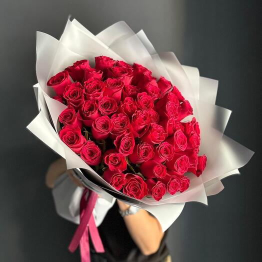 🌹Монобукет "Скажи мне Да!"/роза Кения/51 роза/Доставка цветов Магнитогорск