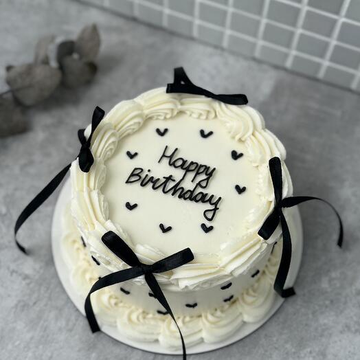 Бенто торт L 1 кг happy birthday на день рождения Ламбет с бантиками с рюшами и сердечками в винтажном стиле