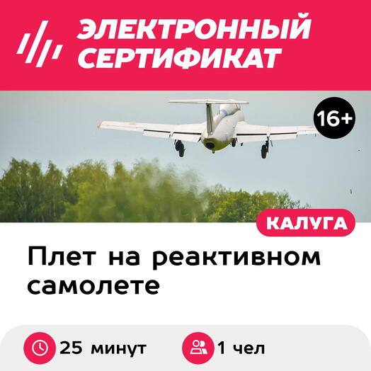 Подарочный сертификат Полет на реактивном самолете Л-29, место перед пилотом, 25 минут (Орешково)