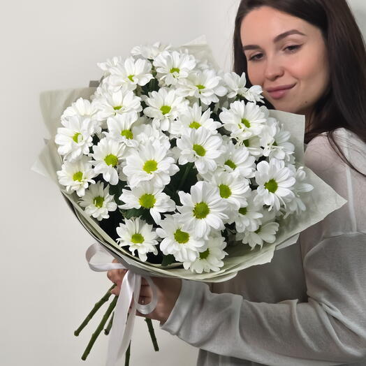 Букет белая хризантема кустовая ромашка из 5 веток