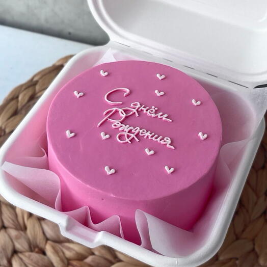 Бенто торт с днём рождения, happy birthday , розовый с сердечками