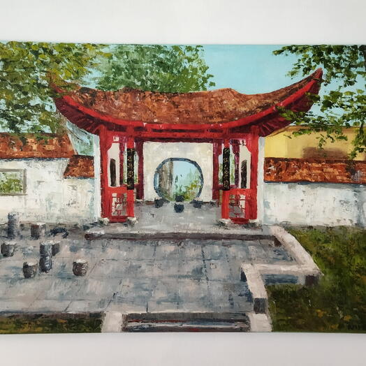 Картина маслом "Китайский дворик на Литейном", 50*70 см