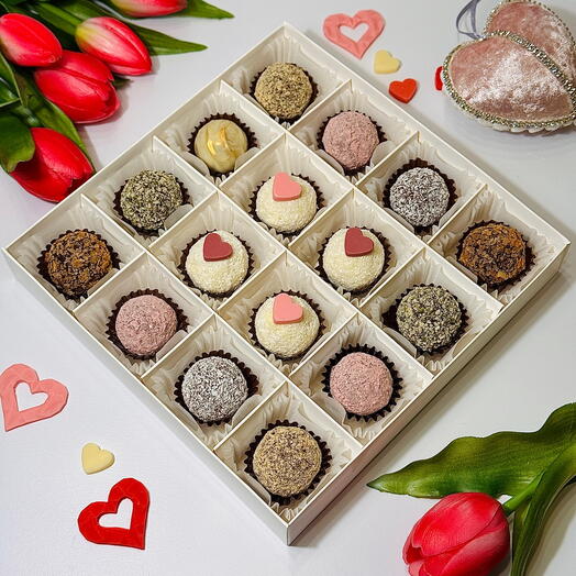 💕 Подарочный набор шоколадных трюфелей. Конфеты ручной работы, 16 шт. на 14 февраля для девушки. День Святого Валентина 🫰🏼