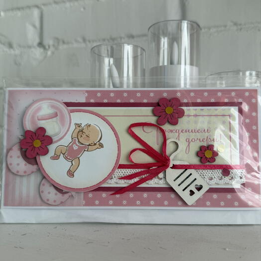 Открытка ручной работы «С рождением дочери»