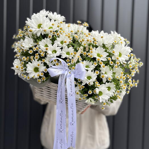 Полевая корзина с ромашковой хризантемой и ароматной ромашкой (матрикария)