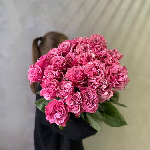 25 пионовидных роз 🌸 Ярко-розовый, под ленту