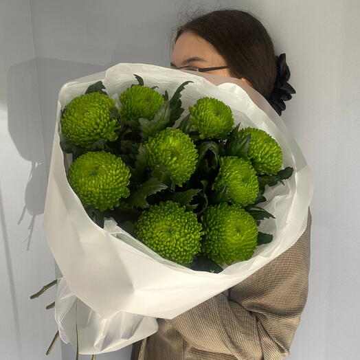 Зеленый шар💚 Букет из одноголовых хризантем