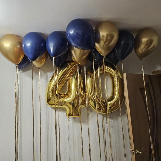 Набор синих и золотых шаров на 40лет женщине,мужчине,девушке, парню,мужу,жене-16шаров