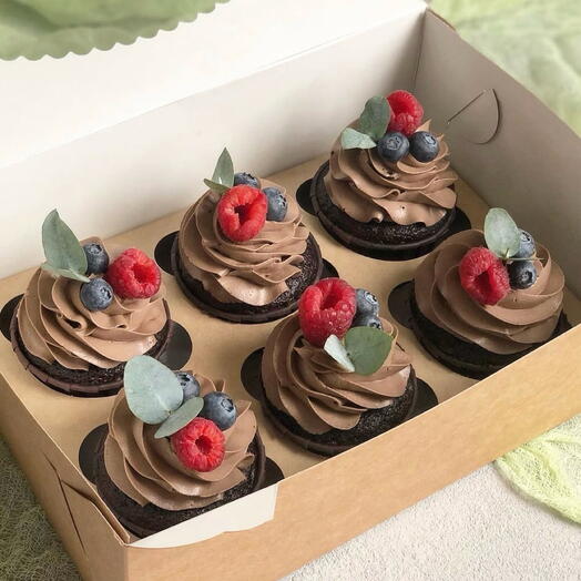 Шоколадные капкейки снежным кремом чиз 🧁в наборе (6шт)