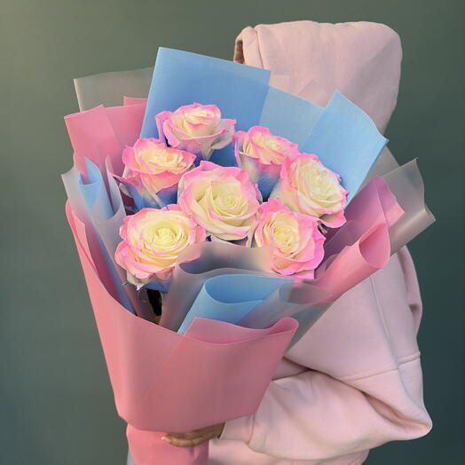 💘7 крашенных роз. Букет Барби💘