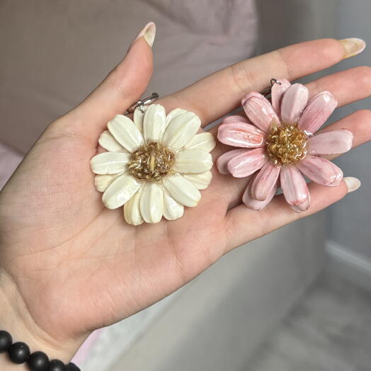 Серьги цветы pink white