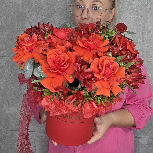 Композиция из французских роз🌹 Красный Шик💥