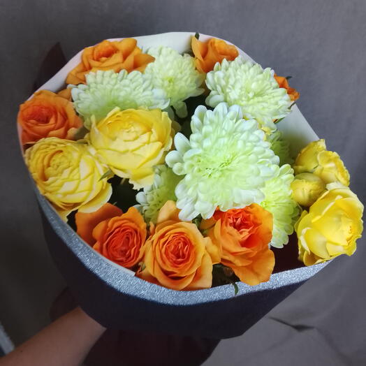 Розы пионовидные с Хризантемой 🧡💚💛