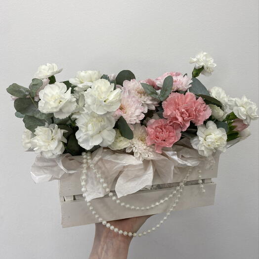 🤍🌸 Композиция в деревянном ящике Bloom room