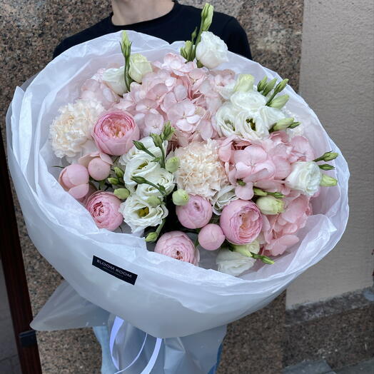🌸🤍☁ Воздушный нежно-розовый букет BLOOM ROOM, гортензия, эустома