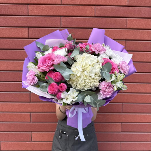 Нежные Мечты 💜/ Гортензия, Кустовая Роза, диантусы, кустовая хризантема, альстромерия, роза нуаж розас и эвкалипт