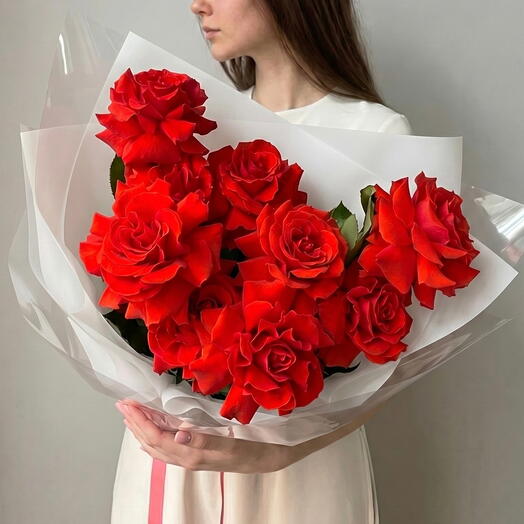 Французские розы красные моно 9