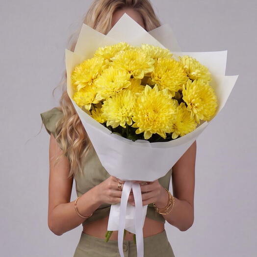 Монобукет с желтыми кустовыми хризантемами (5 веток) от XOFLOWERS