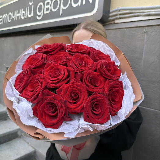 Букет из бордовых роз 15 шт 🌹