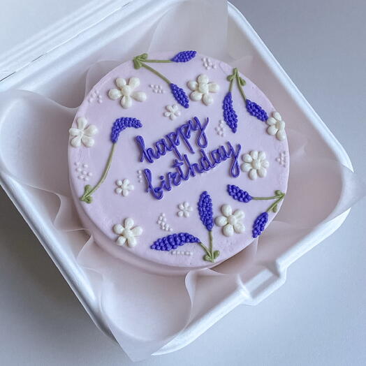 🤍 бенто - торт 500 г Happy Birthday с фиолетовыми цветами