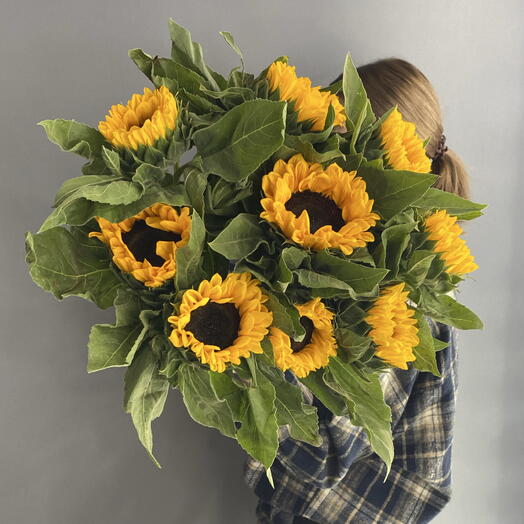 Монобукет солнечный 💛 яркие подсолнухи 🌻🌻🌻 9 шт