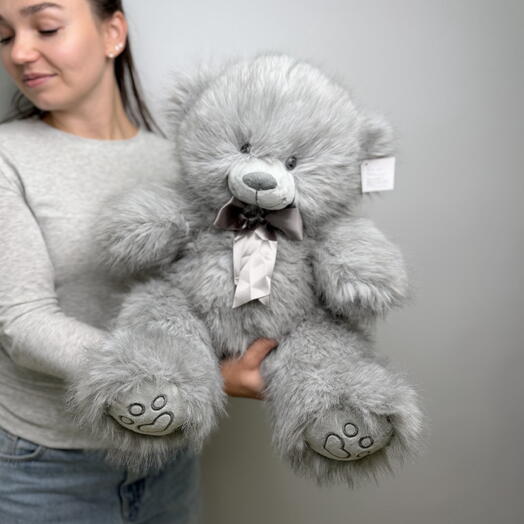 Мишка серый пушистый мягкий
