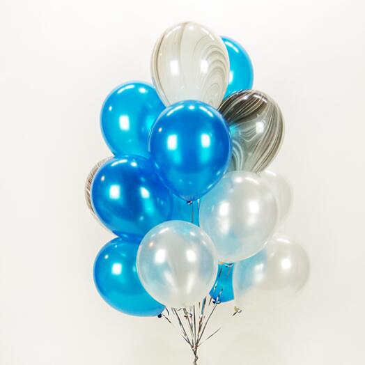 Bouquet of blue and white balloons