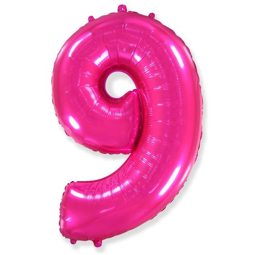 Цифра 9 Фуксия огромная фольгированная 102см шарик