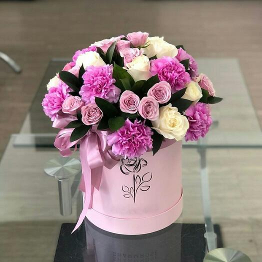 A box of white roses