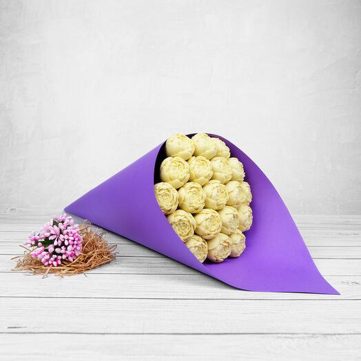 Bouquet of 19 chocolate peonies in purple packaging (B)