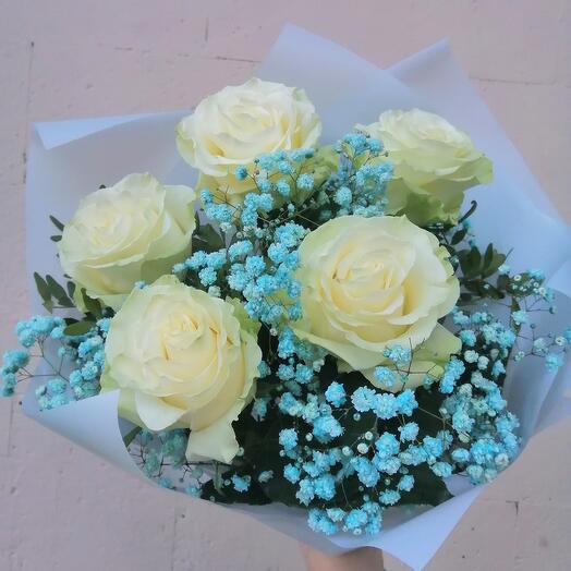 Bouquet with roses and gypsophila