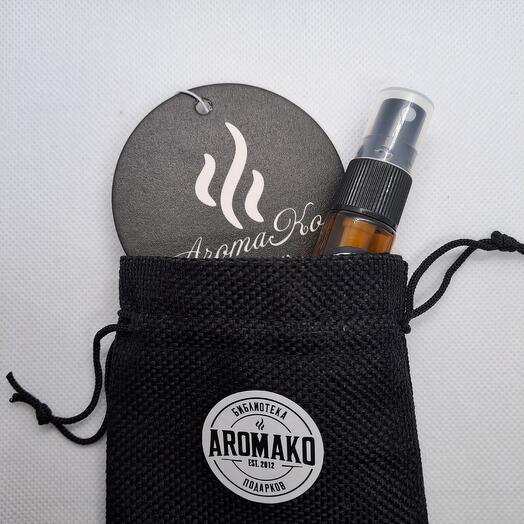 Набор для автолюбителя в мешочке "SandalWood Vetiver" (спрей 10мл+ картонная фибра) AROMAKO