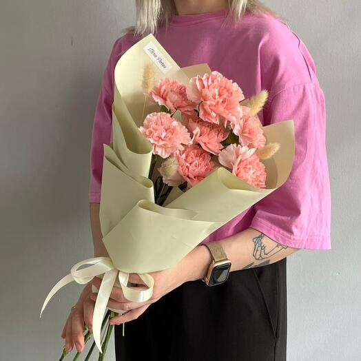 Pink dianthuses (carnations) with lagurus
