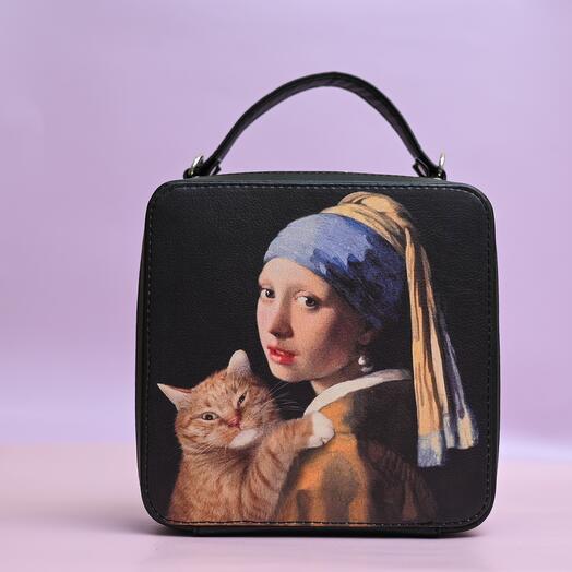 Сумка Девушка с котом, сумка из  экокожи