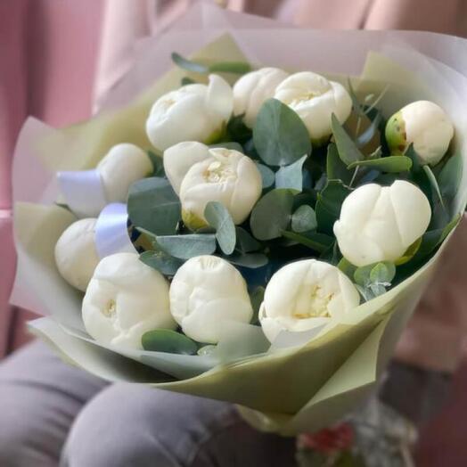 Bouquet of Peonies and Eucalyptus