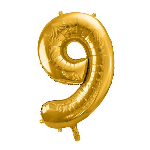 Złoty foliowy balon w kształcie cyfry 9