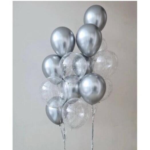 Шары воздушные гелиевые композиция Серебряный Хром 14шт