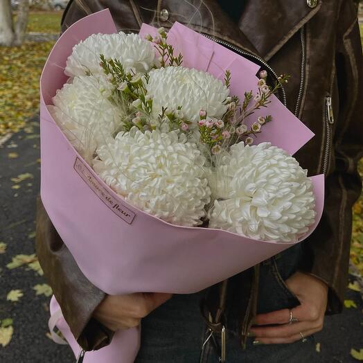 Букет белоснежных пломбирных хризантем 🤍