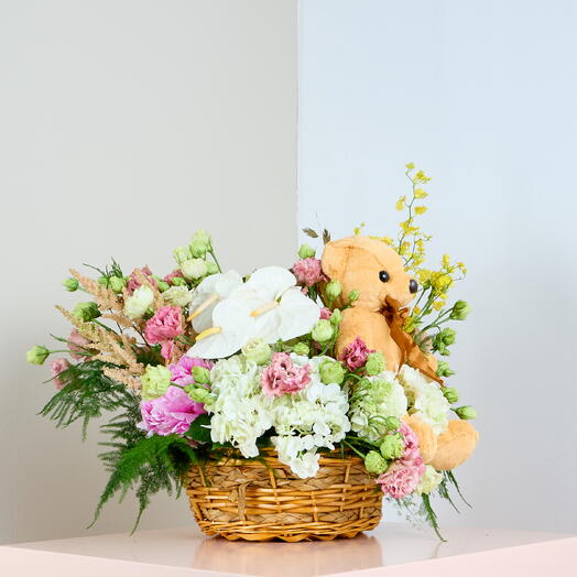 Cuddle and Blooms Flower Basket