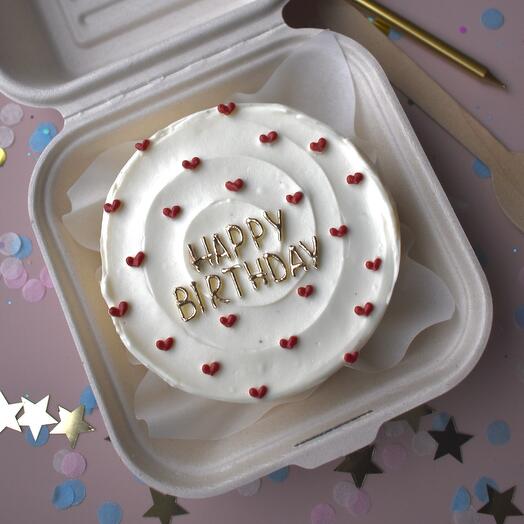 Бенто-торт «Happy Birthday» с сердечками, подруге, другу, девушке, жене