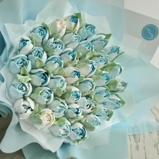 Buquê de tulipas marshmallow (37 unid. pacote azul)