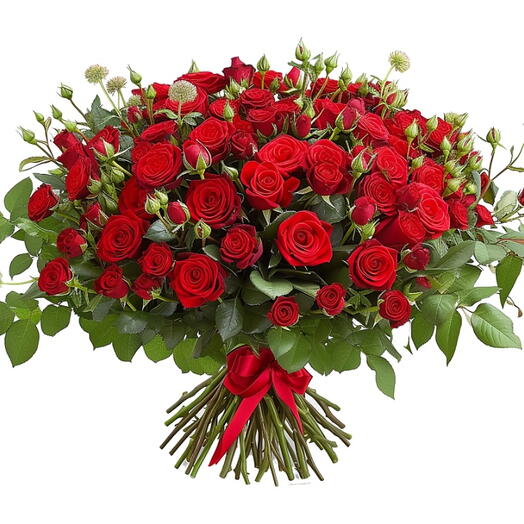 101 mixes red roses and res spray roses