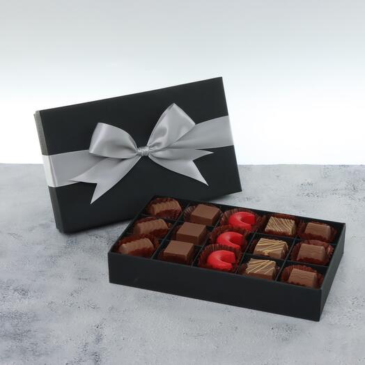 Premium 15-Piece Chocolate Box – Black with Silver Ribbon