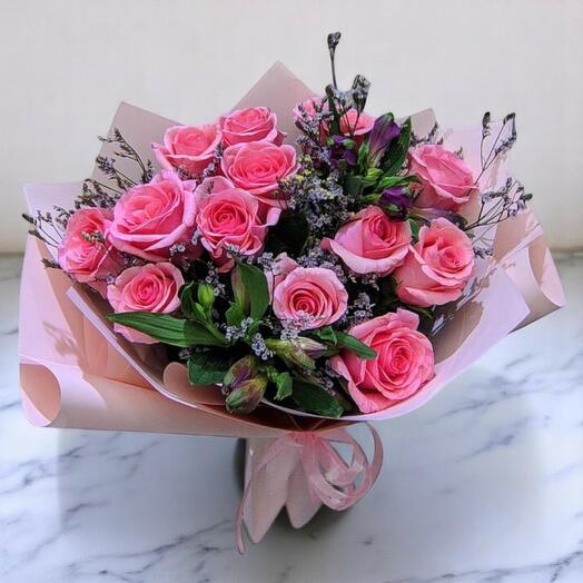 Pinky Alstro Bouquet – Elegant Pink Roses   Alstroemeria Arrangement