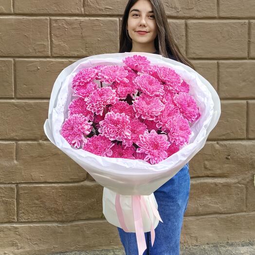 "Малиновый соблазн"- букет из пышных хризантем🌸