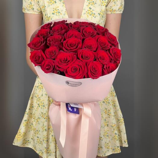 Цветы Букет Art Flowers 25 нежных красных роз 50 см