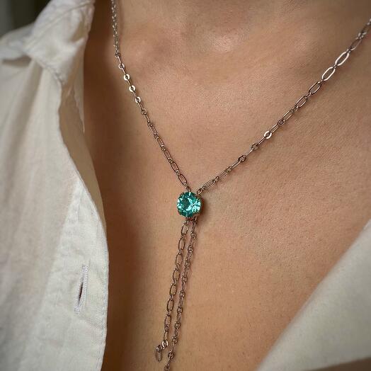 Колье-галстук с кристаллом Swarovski Light Turquoise