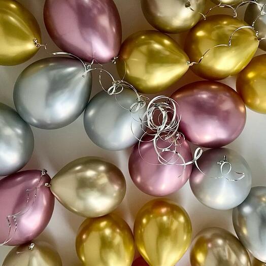 Гелиевые шары под потолок - хром разноцветные 17 штук
