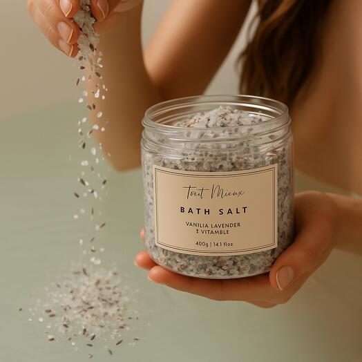 Sal de Epsom con lavanda Bath Salt Vanilla Lavender + Vitamin E