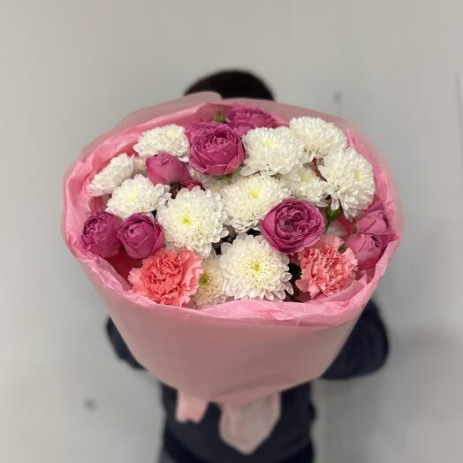 «Нежное признание» 💐 с хризантемой,кустовой розой пионовидной